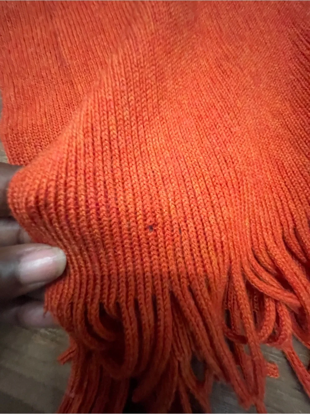 Ralph Lauren Coral-Orange Merino Wool Fringed Preppy Scarf Unisex
